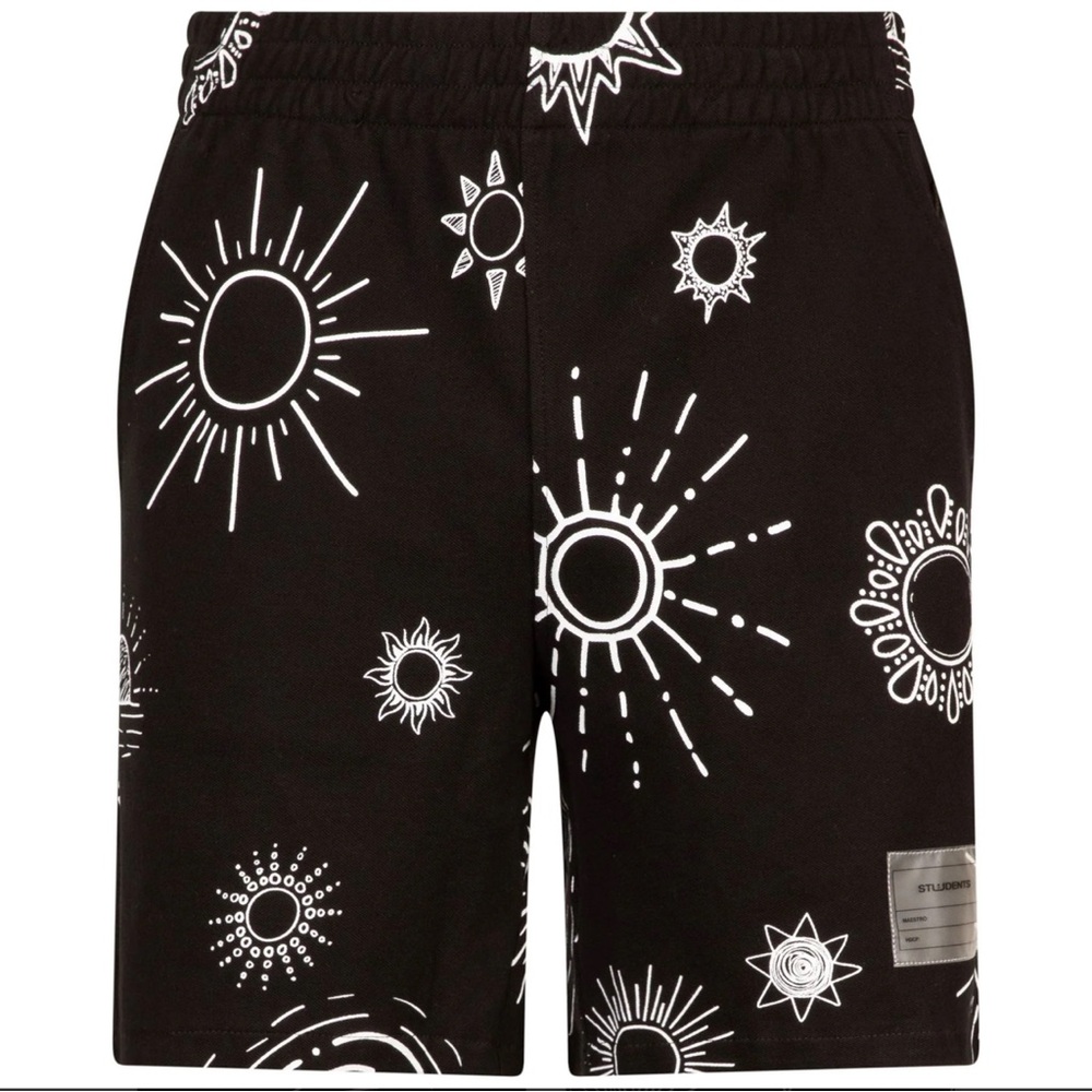 Student Golf Black Sun Patterned Shorts